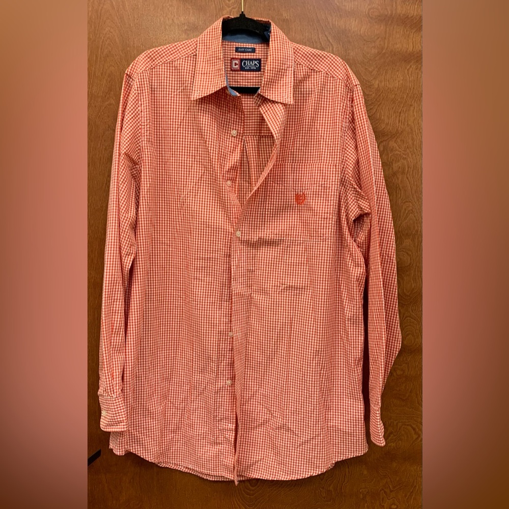 Chaps gingham check button down shirt red and white size large tall